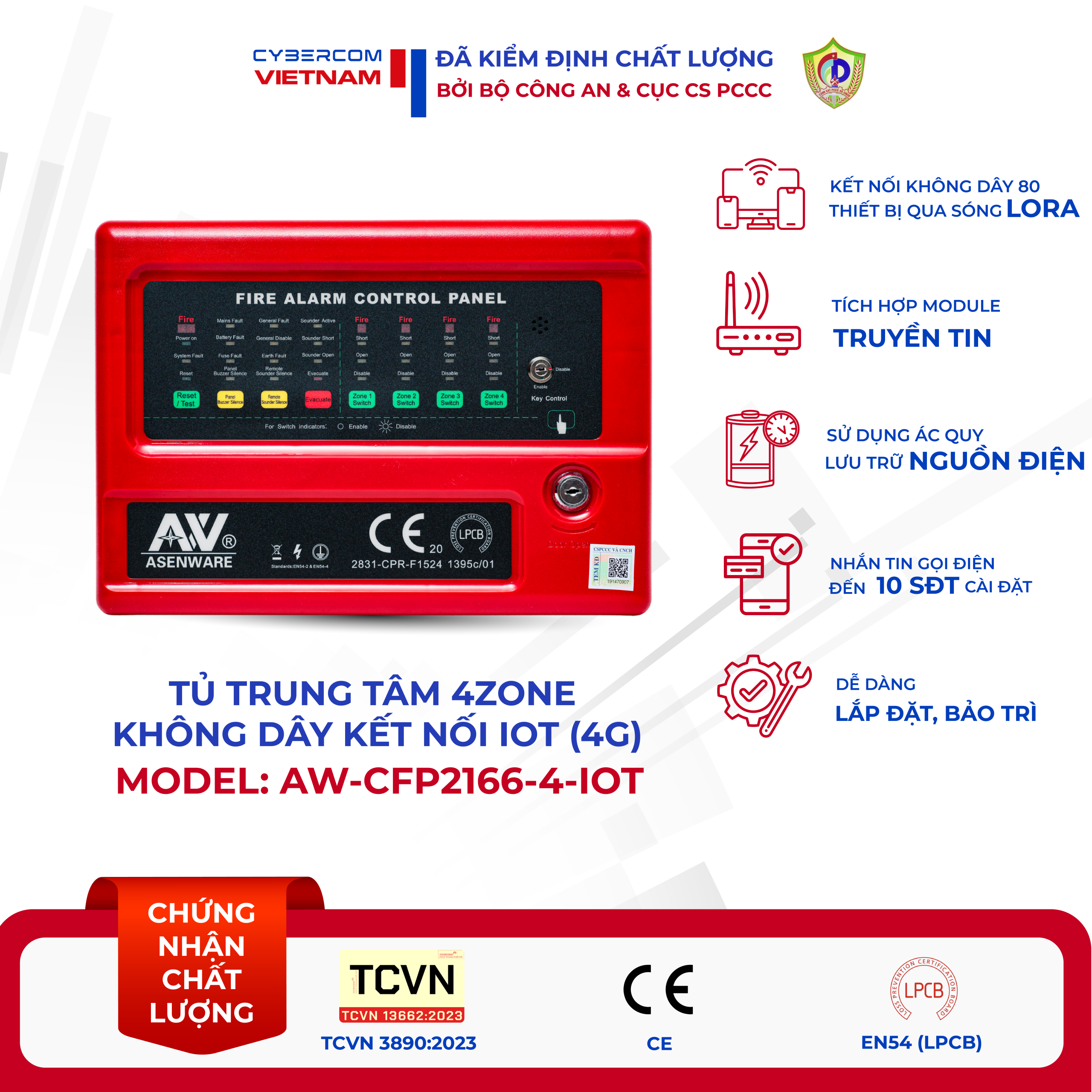 Tủ trung tâm báo cháy 4 vùng AW-CFP2166-4-IOT - Ảnh 3